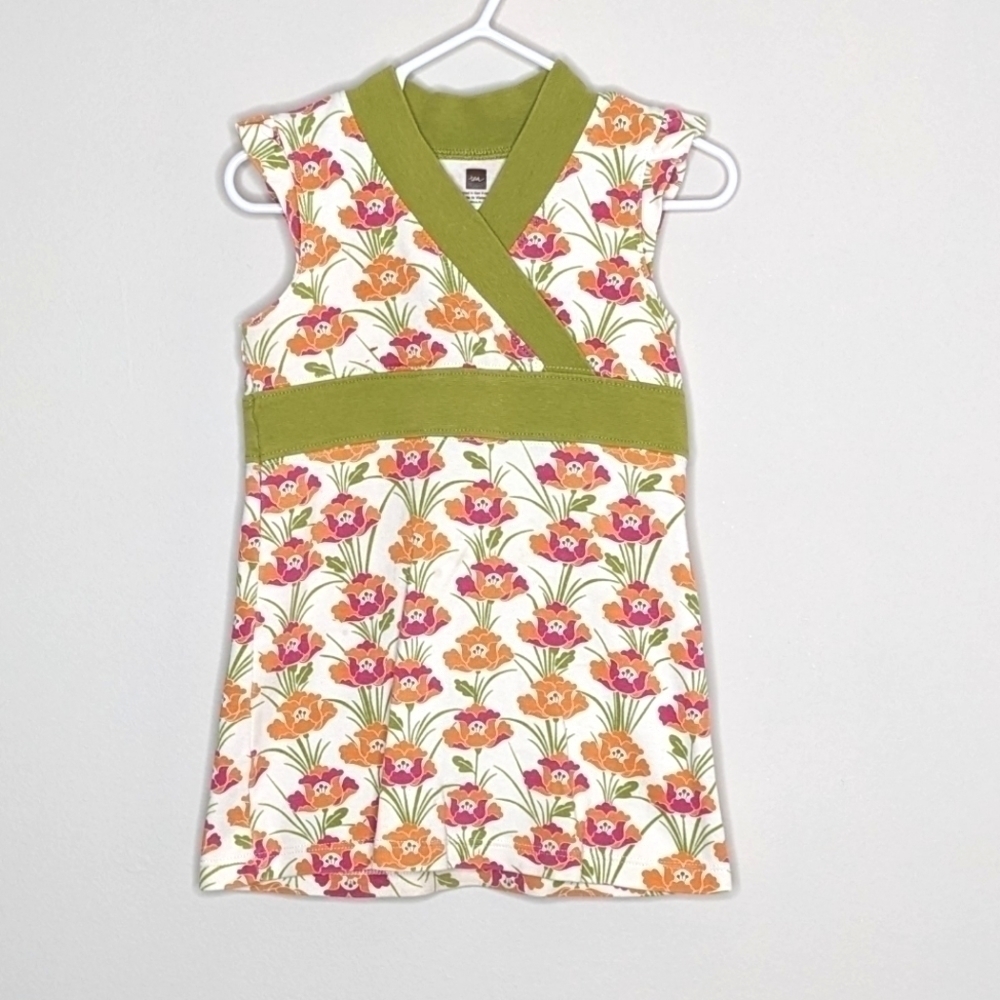 Tea Collection Green Floral Sleeveless Wrap Dress 2T